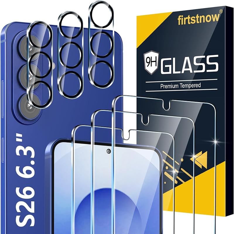 3 Pack for Samsung Galaxy S26 Screen Protector Tempered Glass + 3 Pack Camera Lens Protector, Military Grade Shatterproof, 9H Hardness, F...