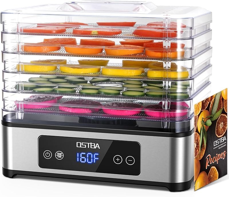 OSTBA Food Dehydrator, 5 Stainless Steel Trays, 400W, 160°F Temp Control