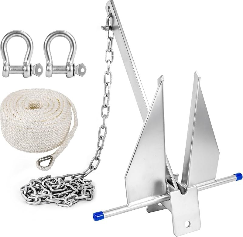 5/8.5/10/13 lb Heavy Duty Galvanized Fluke Boat Anchor Kit with Chain, Rope & Shackles for Pontoon, Dinghy, Day