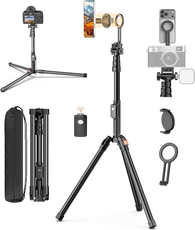 XXZU 74" Magnetic Phone Tripod with Phone Clip for Magsafe, Camera Tripod — MagSafe for best phone tripod