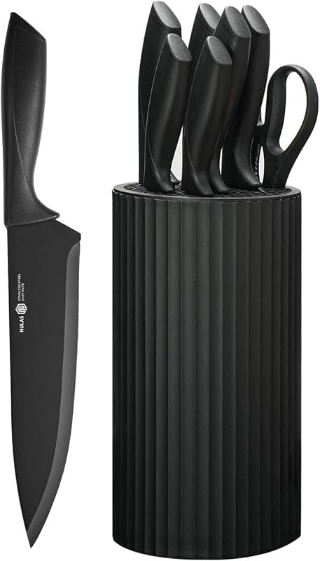Knife Set, 8-Piece Kitchen Knife Set with Universal Block - Anti-Rust Chef Knives, Ergonomic Design, Dishwasher Safe