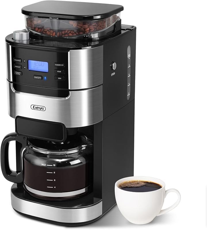 Gevi 10-Cup Grind-And-Brew Drip Coffee Maker with Built-In Burr Grinder — Burr grinders and kettles. for home for burr