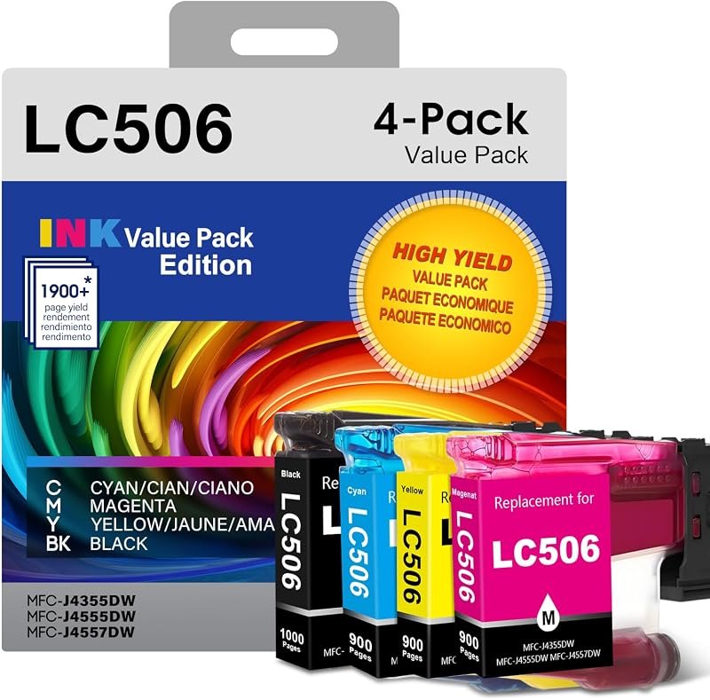 LC506XL Ink Cartridges 4-Pack for Brother MFC-J4355DW 4555DW 4557DW — Brother color laser for best printer without