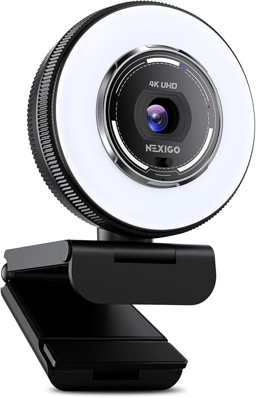 NexiGo N680E Pro 4K Webcam with Ring Light, PDAF Autofocus, 1080p 60FPS, Dual Noise-Canceling Mics, Privacy Shutter