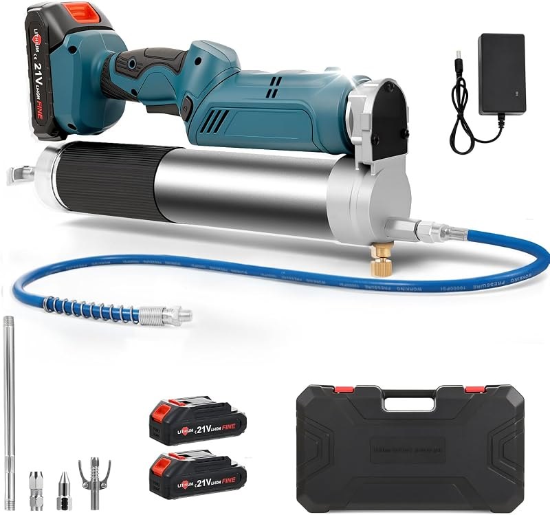 Electric Grease Gun 12,000 PSI 5.3 oz/min, 2-in-1 Cordless Battery Powered Grease Gun Kit with with 2 * 2.0AH