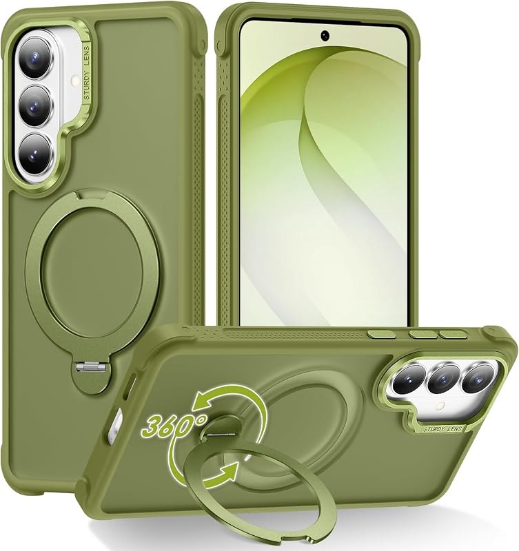 for Samsung Galaxy S26 Case with Magnetic Stand, Green | Crystal Clear Case,Rigorous Drop Protection, Great Grip Feeling, Slim Shockproof...