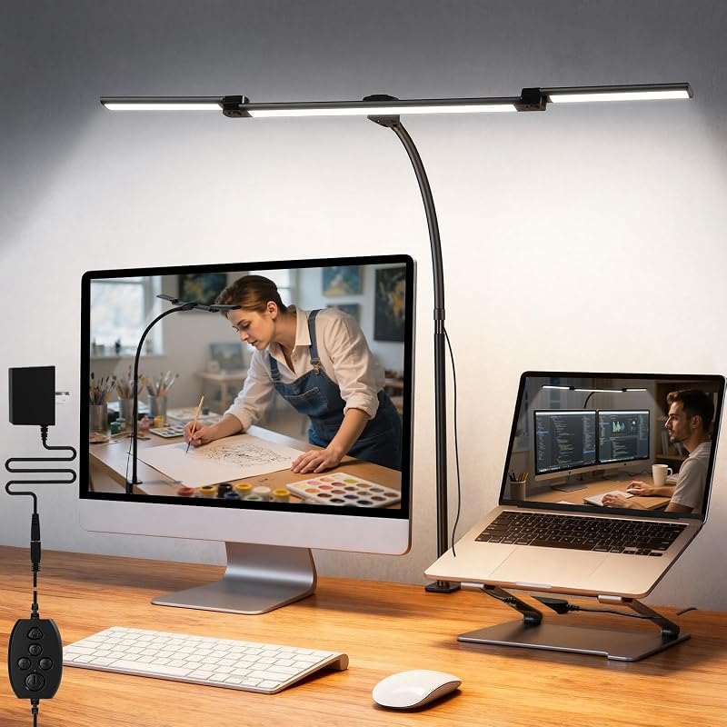 LED Desk Lamp for Office Home, 3 Light Bar Adjustable Desk Light with Clamp — budget for best monitor light bar under 40