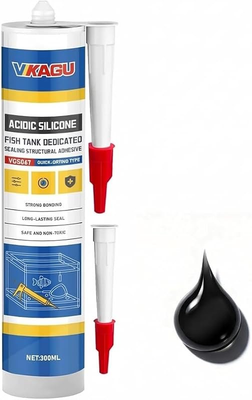 VGS067 Black Aquarium Silicone Sealant, Non-Toxic Fish Tank Waterproof Sealant, Shrink & Crack Proof, Strong Adhesive