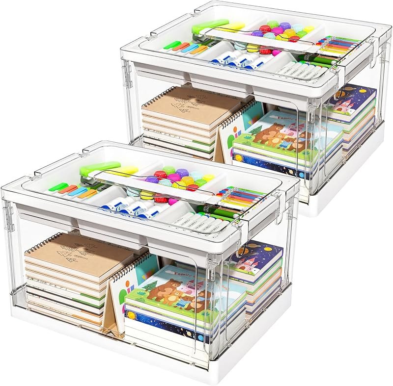 24QT 2Packs Clear Craft Organizers and Storage with Trays — clear storage bins with lids kit for clear storage bins