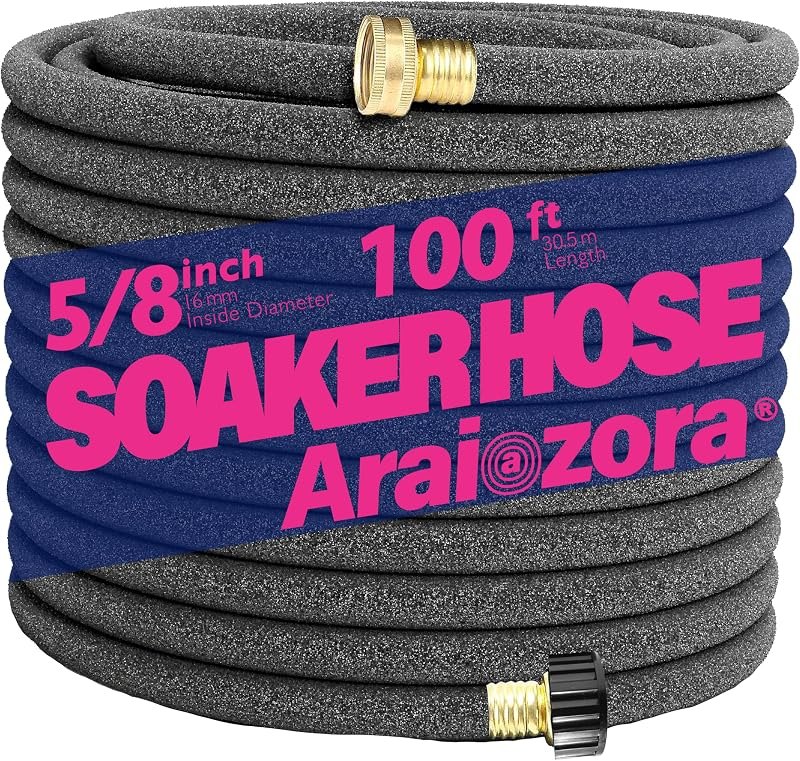 Soaker Hose 100FT 5/8 Inch, Heavy Duty Leakproof Drip Irrigation Hose for Deep Watering Large Flower Beds, Estates &