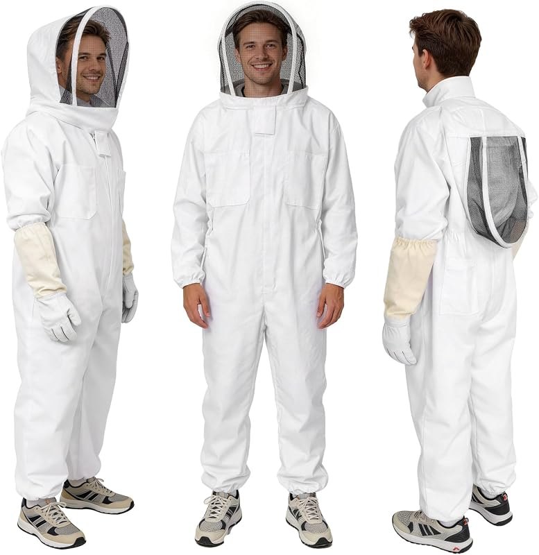 Bee Suit, Full Body Beekeeping Suit with Veil Hood (5'7''-5'9'') — bee suit with veil amazon for bee suit with veil