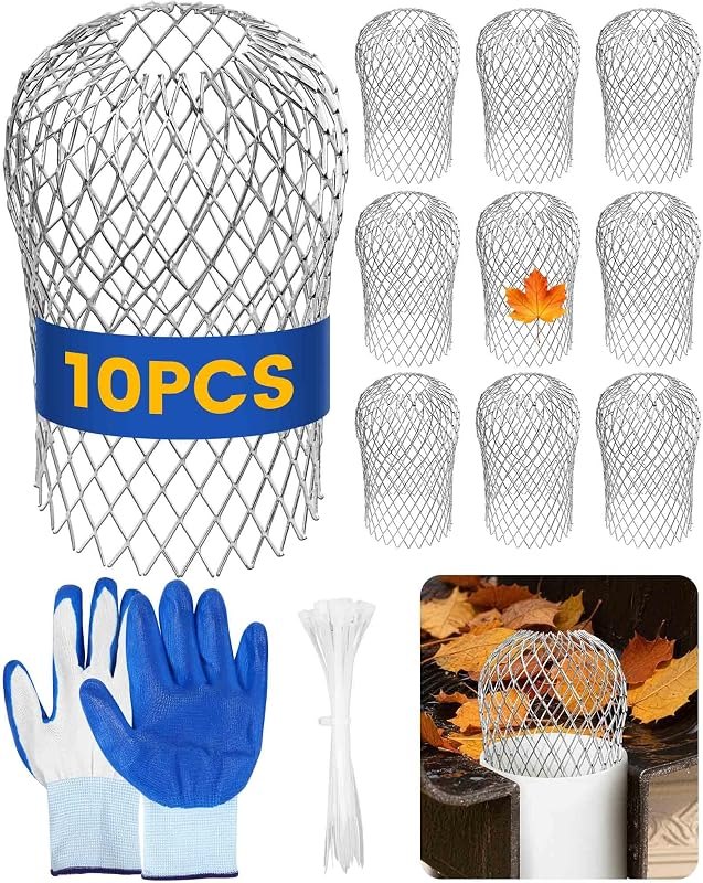 10Pcs Premium Gutter Downspout Guard, Downspout Filter Strainers 3.5IN Expandable Aluminum Mesh, Adjustable Gutter