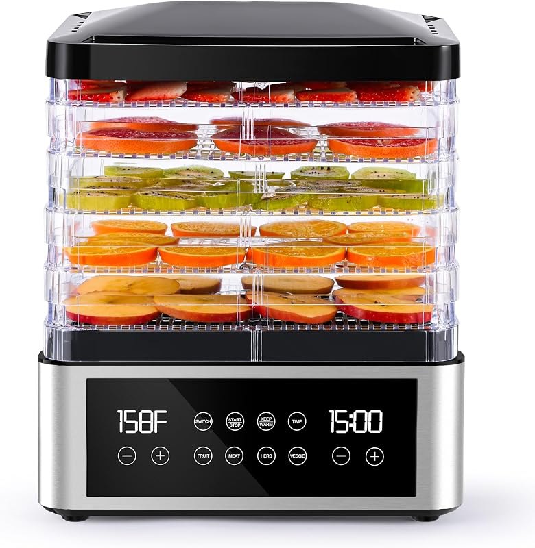 Food Dehydrator, One-Touch Dehydrator with Automatic Temperature Control 5 BPA-Free 11.4" Trays for Jerky, Dog Treats