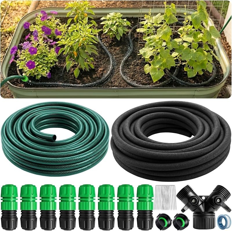 CARPATHEN 1/2" Soaker Hose Kit Mainline Tubing and Connectors, 50 feet — soaker hose kit for soaker hose durable heavy