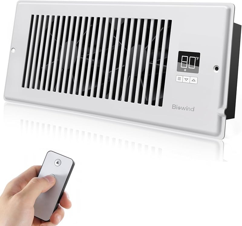 BIOWIND Quiet Smart Register Booster Fan Fits 4" x 12" Vent Opening, White