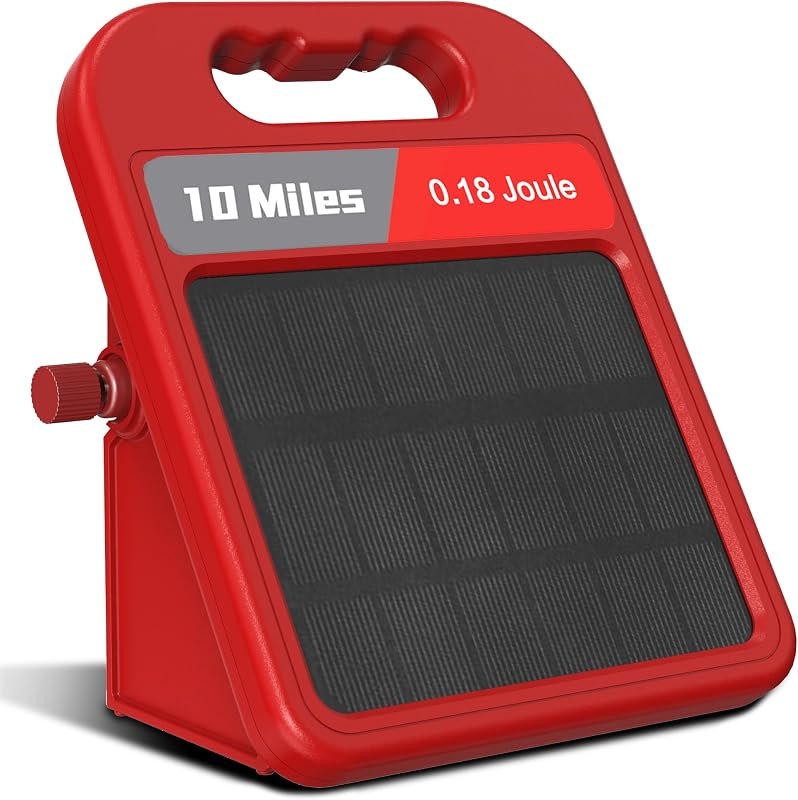 Solar Electric Fence Charger-0.18J-10 Miles, Maximum Output Voltage 9300V- Provide 24-Hour Uninterrupted Protection