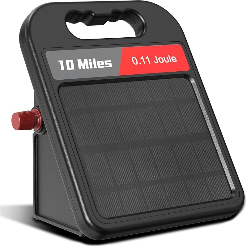Solar Electric Fence Charger-0.11J-10 Miles, Maximum Output Voltage 8100V- Provide 24-Hour Uninterrupted Protection