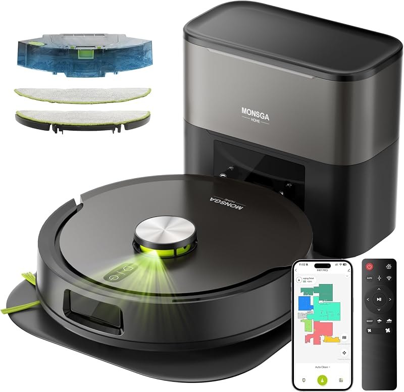 MONSGA Robot Vacuum and Mop, 90 Days Self-Emptying with 8000Pa Suction — mop combo for best robot vacuum best rated