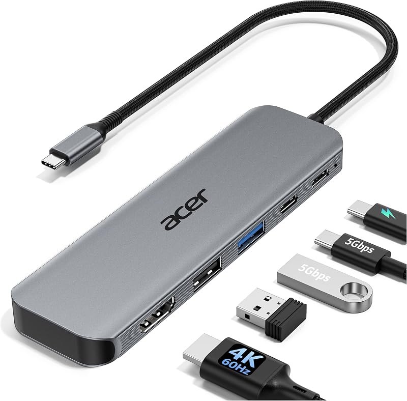 Acer USB C Hub, 5-in-1 USBC to HDMI Adapter with 4K@60Hz for Laptop/Mac — dock for best standing desk accessories