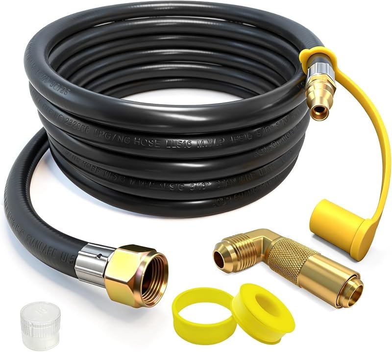 12ft RV Quick Connect Propane Hose for RV to Grill Low Pressure LP Gas Hose w/Elbow Adapter,1/4" Quick Plug x 3/8"