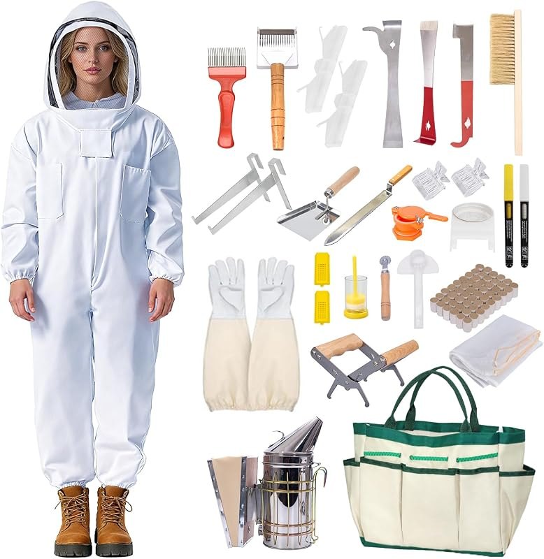 Honey Lake 31Pcs Beekeeping Supplies Starter Tool Kit with Bee Suit for Beekeepers, Includes Bee Smoker, Beehive Frame