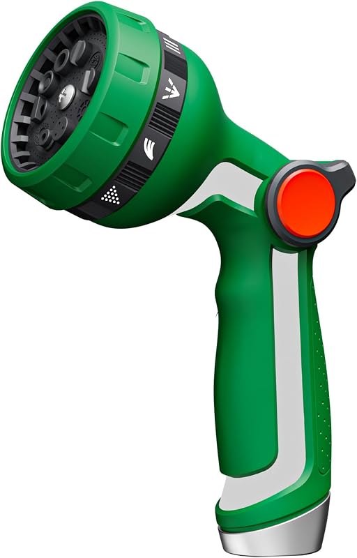Heavy Duty Metal Garden Hose Nozzle, Thumb Control High Pressure Water Sprayer with 10 Adjustable Patterns, On Off