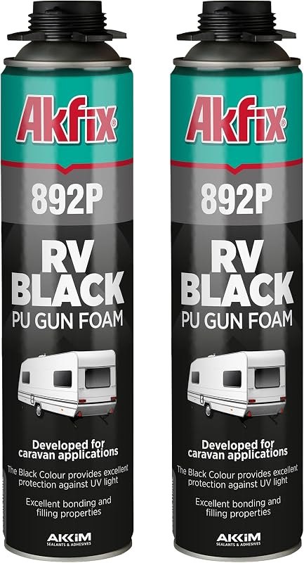 Akfix 892P Black Spray Foam Sealant (2x24oz)- UV Resistant Polyurethane Expanding Insulation, Waterproof, for RV