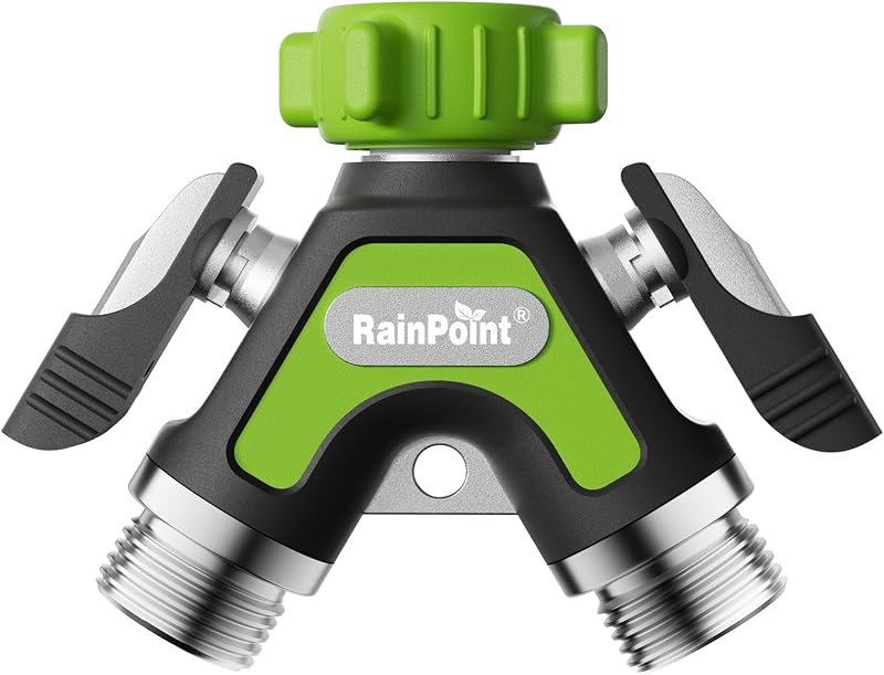 RAINPOINT Garden Hose Splitter 2 Way, All Metal Heavy Duty Water Hose Y Splitter With 2.05" Extra Long Side Handle &