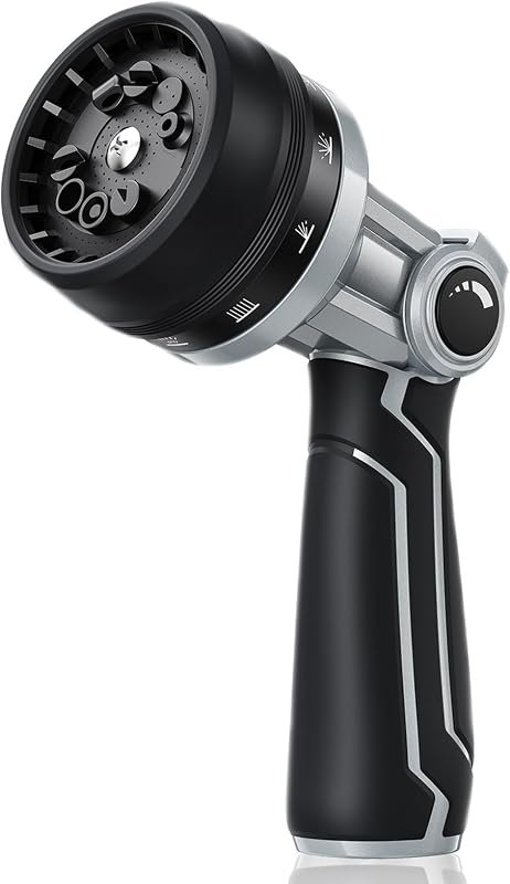 RAINPOINT Full-Metal Garden Hose Nozzle, Heavy Duty Water Hose Nozzle Sprayer With 10 Adjustable Patterns & High