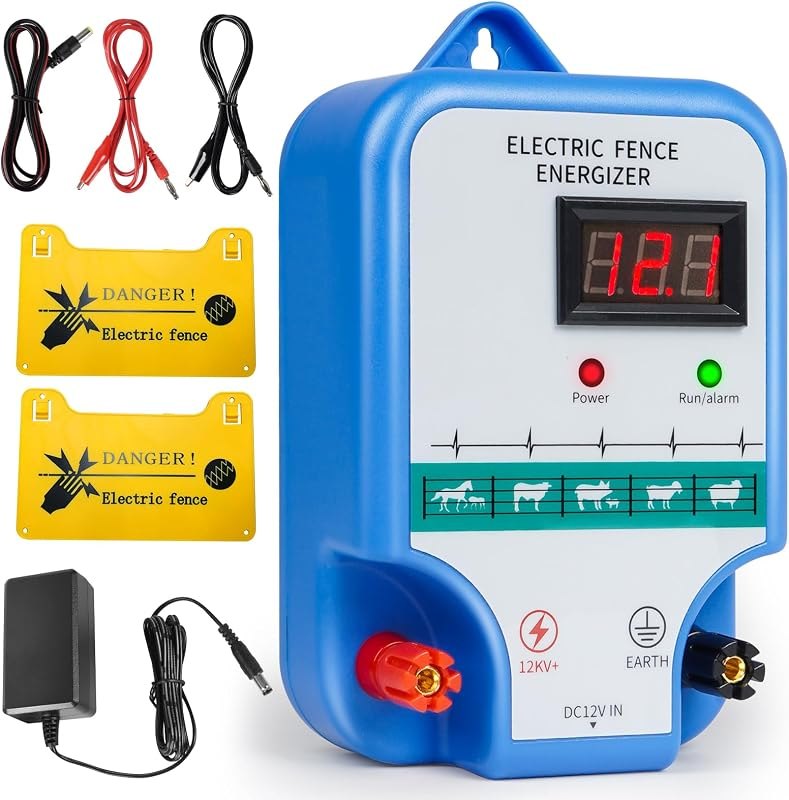 Electric Fence Charger for Livestock - 12 kV 3 Joules High-Power Electric Fence Energizer for Containing Pets