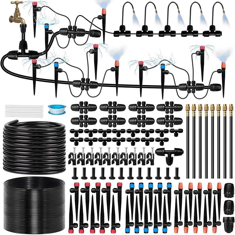 230FT Drip Irrigation System for Garden with 38pcs Adjustable Copper Nozzles & Emitters, Automatic Garden Watering