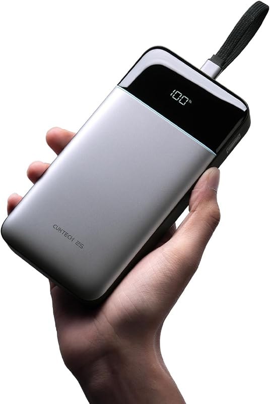 CUKTECH 25,000mAh Power Bank, 100W Max Portable Charger with Built-in USB-C Cable, Fast Charging External Battery Pack