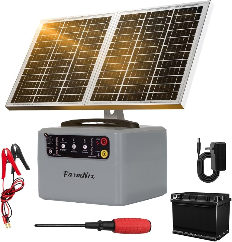 Electric Solar Fencer Kit 30Miles Solar Fence Charger w/Pre-Installed Battery,6-12kV Adjustable Solar Fence Controller
