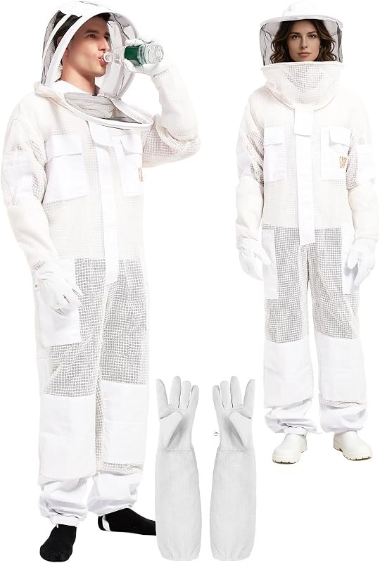 Sting Proof Bee/Wasp Suit, 3-Layer Mesh, 2 Veils & Gloves,4XL — bee suit with veil heavy duty for bee suit with veil