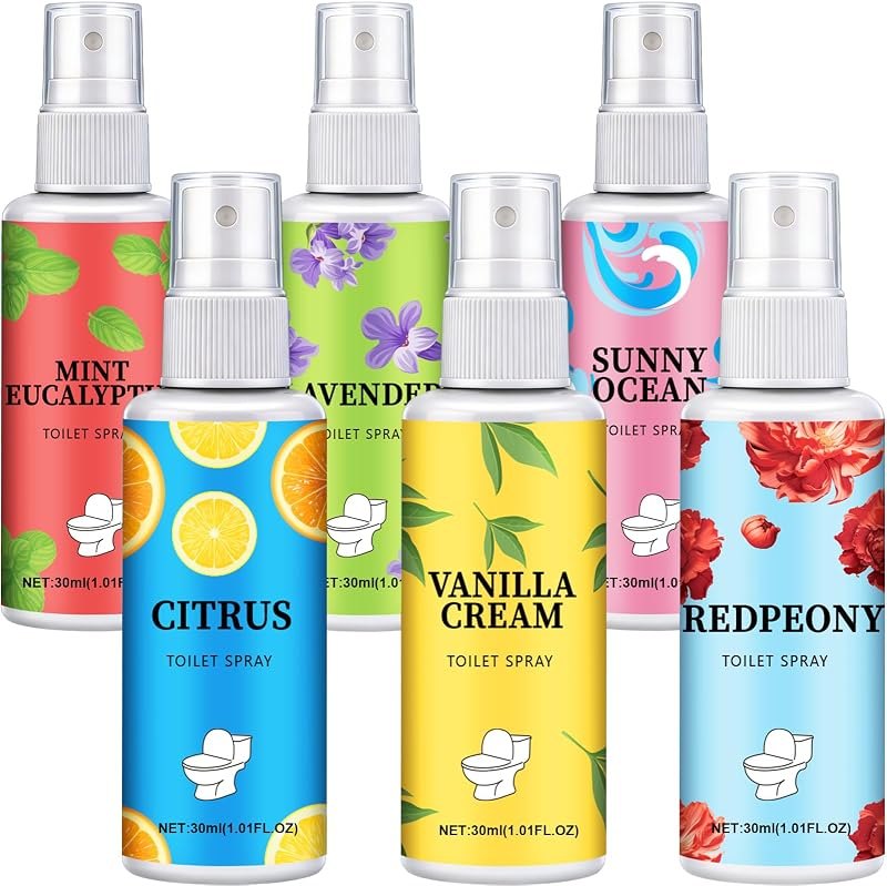 6 Pack Toilet Spray,6 Fl Oz Essential Oil Bathroom Odor Deodorizer for Home — odor eliminator spray kit for odor
