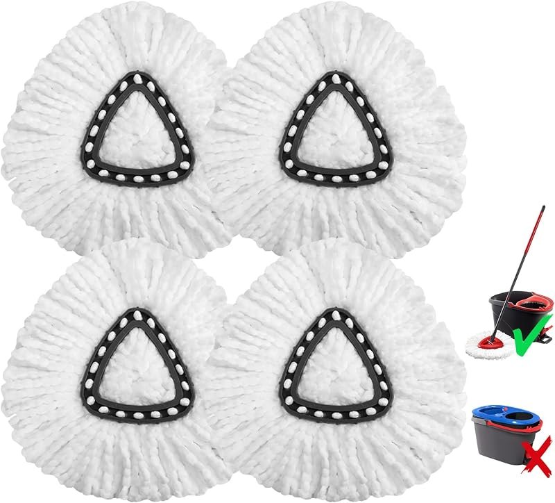 4 Pack Microfiber mop Head Replacements, Compatible with O-Ceda Easywring Single-Bucket Cleaning System, Powerful