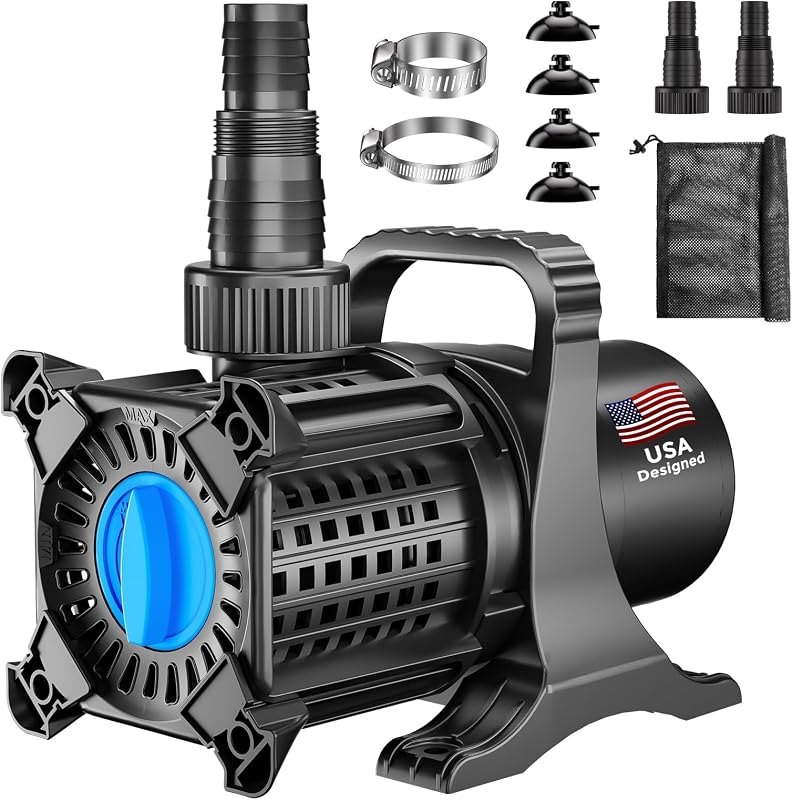 OYO WATER Pond Pump, 2600 GPH Adjustable Flow Submersible Water Pump with Filter Bag, Copper Motor, IPX8 Waterproof