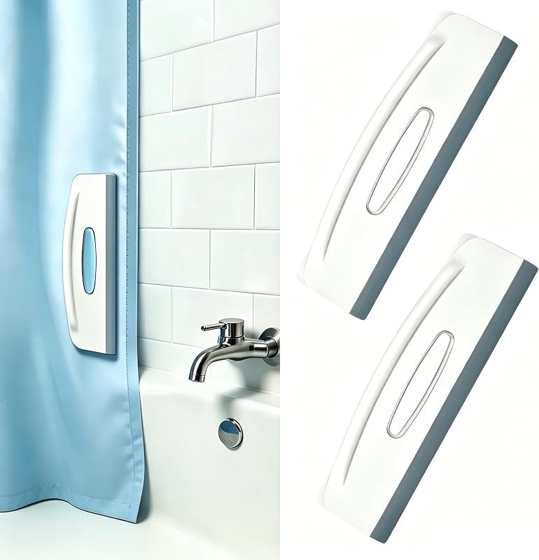 Shower Squeegee with Holder for Glass Door, Adhesive Wall Mount, Pack of 2 — squeegee holder for shower squeegee under