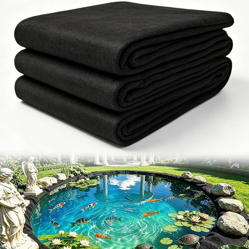Convivium 7.5 oz Pond Liner Underlayment Padding, Nonwoven Needle-Punched Polyester Geotextile Fabric w/10 U-Pins