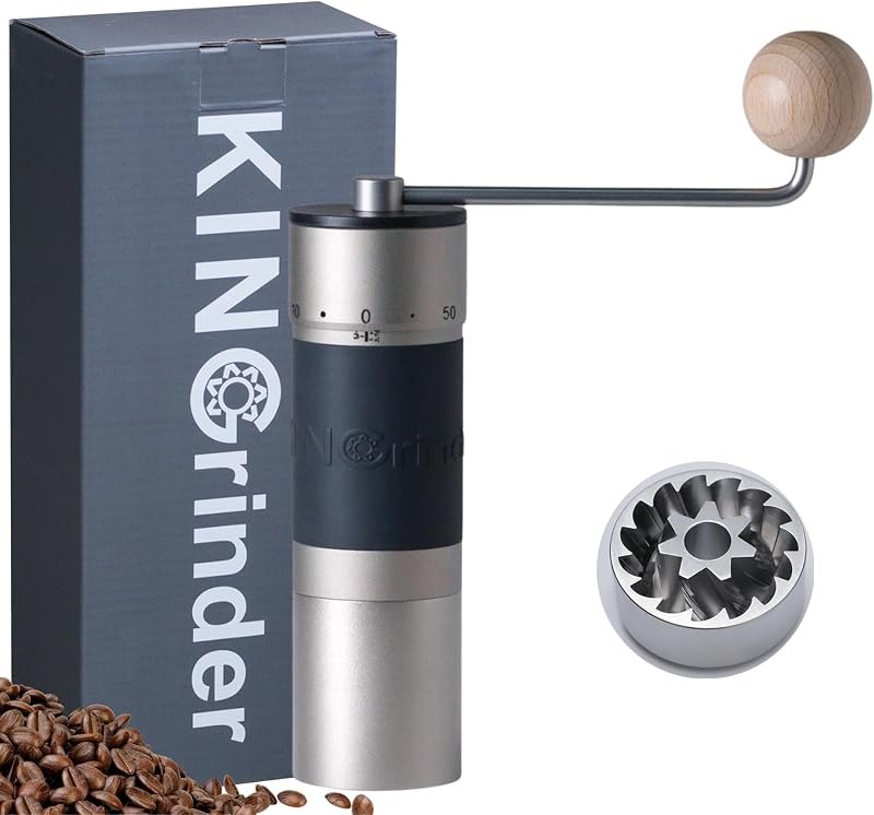 【Sliver】KINGrinder K6 Manual Coffee Grinder Straight Handle Stainless Burr — Burr grinders and kettles. no leak for