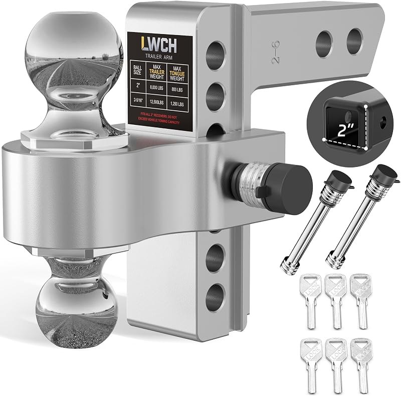 Adjustable Trailer Hitch for 2 in Receiver, 6 in Drop/Rise, 12.5K GTW — trailer-hitch-kit for trailer hitch durable
