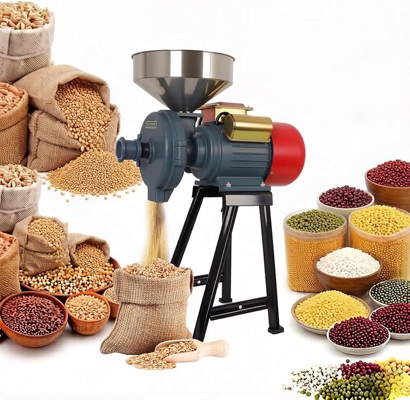 3000W Electric Grain Mill Grinder, Thickness Adjustable Commercial Corn Grinder with Funnel, Dry & Wet Corn Mill