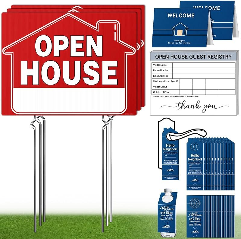 Open House Signs Kit for Real Estate Agents (38 Pcs) - 3 Pack Double-Sided Yard Signs with Stakes, Realtor Guest