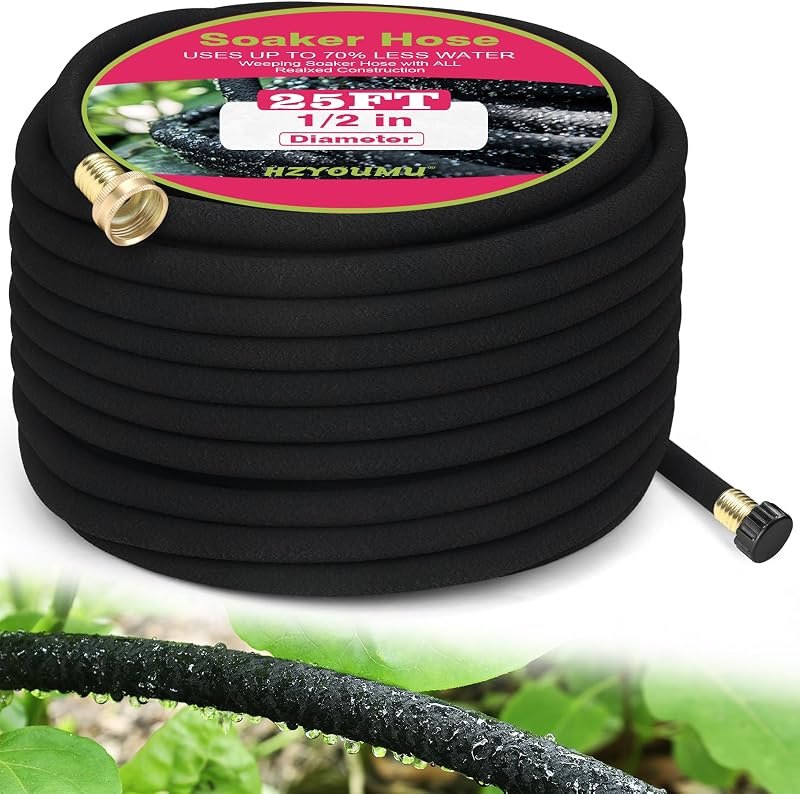 1/2 Inch 25 FT Round Soaker Hose for Garden and Lawn Irrigation — soaker hose no leak for soaker hose under 30 budget