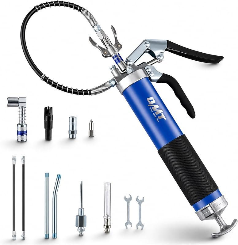 OMT 8,000 PSI Grease Gun, 14 oz Heavy Duty Pistol Grip Grease Gun Kit — grease-gun-pack for grease gun no subscription