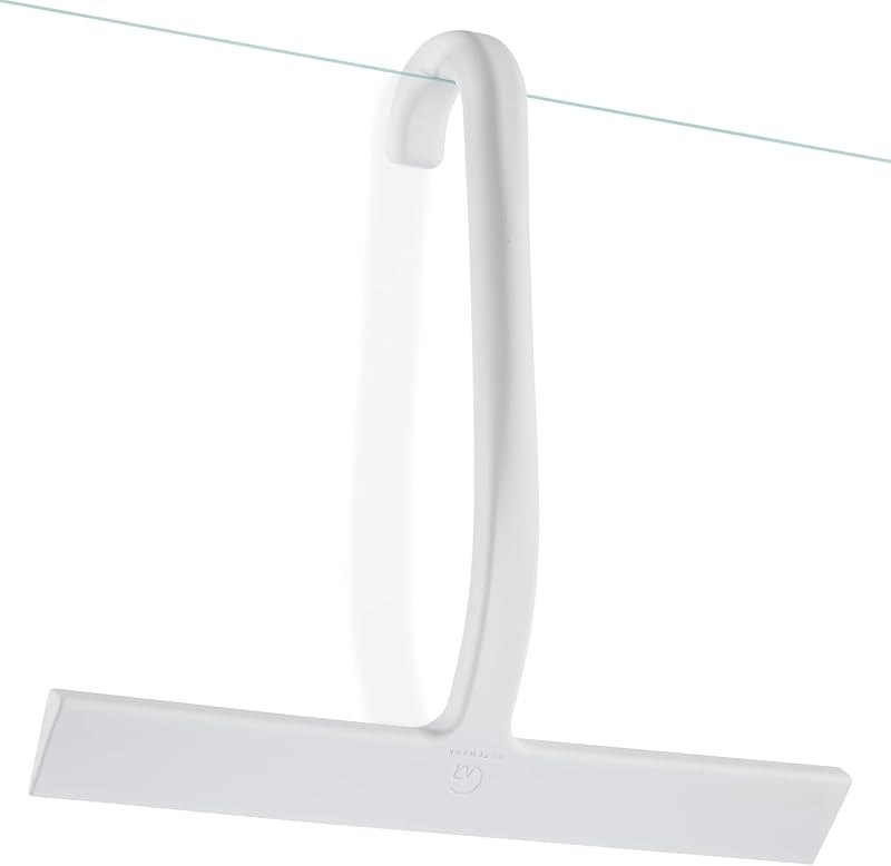 GÜTEWERK Shower Squeegee for Glass Doors, 10″ White with No-Drill J-Hook