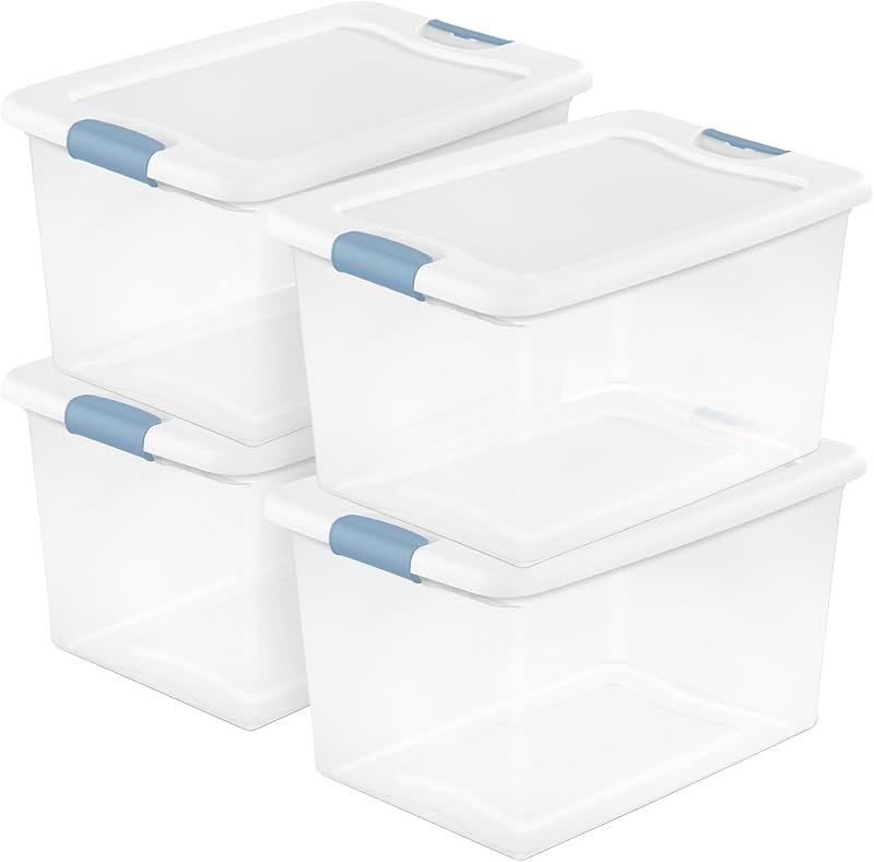 Sterilite Latching Box with Lids for Home and Office, 64 Quart, 4-Pack — best clear storage bins with lids for clear