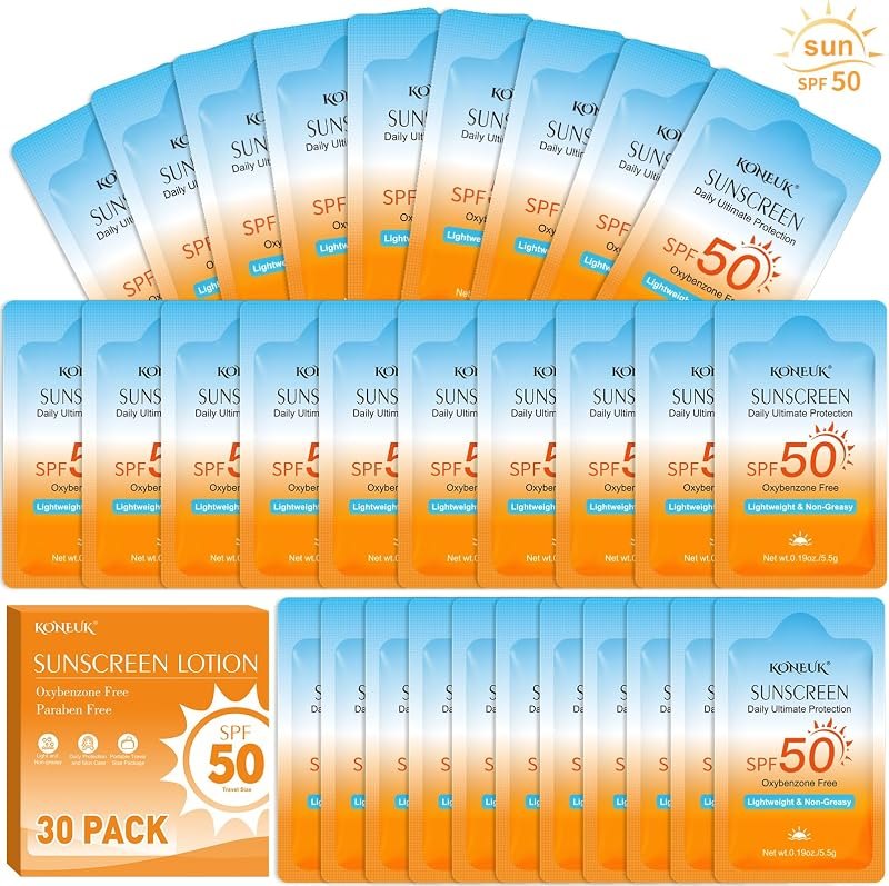 30 Pack Travel Size Sunscreen, SPF 50, Mini Sunscreen for Face and Body — mineral sunscreen face pack for mineral