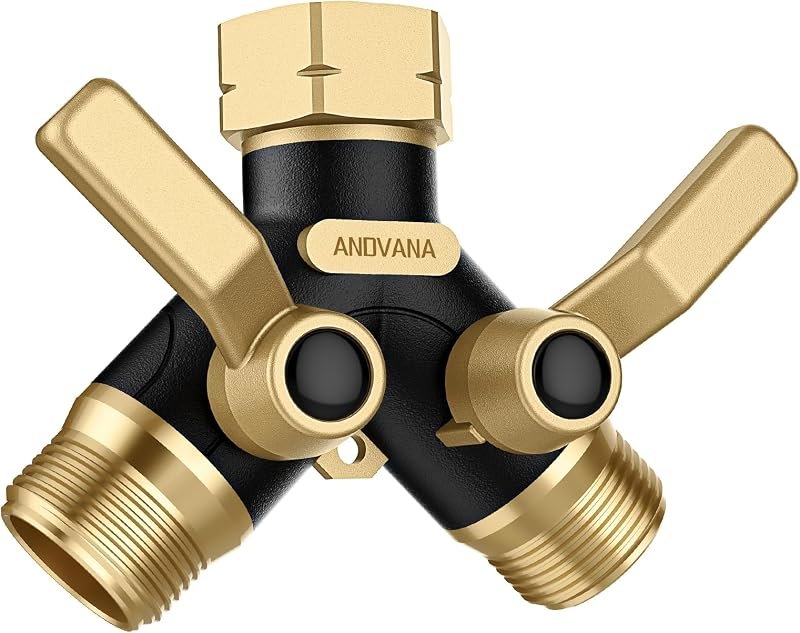 Hose Splitter 2 Way Heavy Duty, Garden Hose Splitter- Full Metal Body Y Type with Dual Shut Off Valves, 3/4" Standard