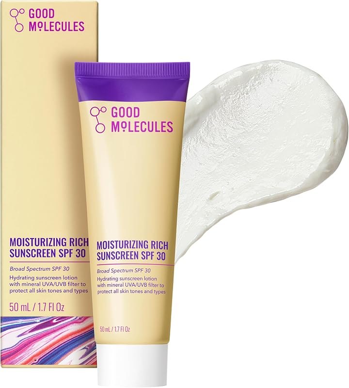 Good Molecules Moisturizing Rich Face Sunscreen Broad Spectrum SPF 30, 1 oz — mineral sunscreen face replacement for